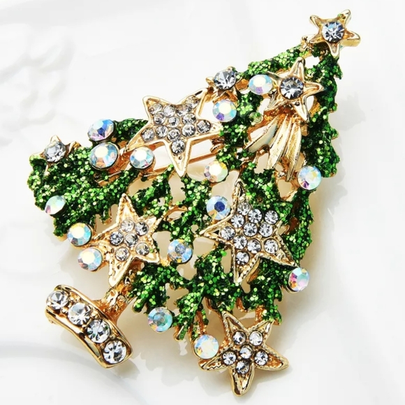 Rhinestone Christmas Tree Brooch pin - Picture 4 of 6
